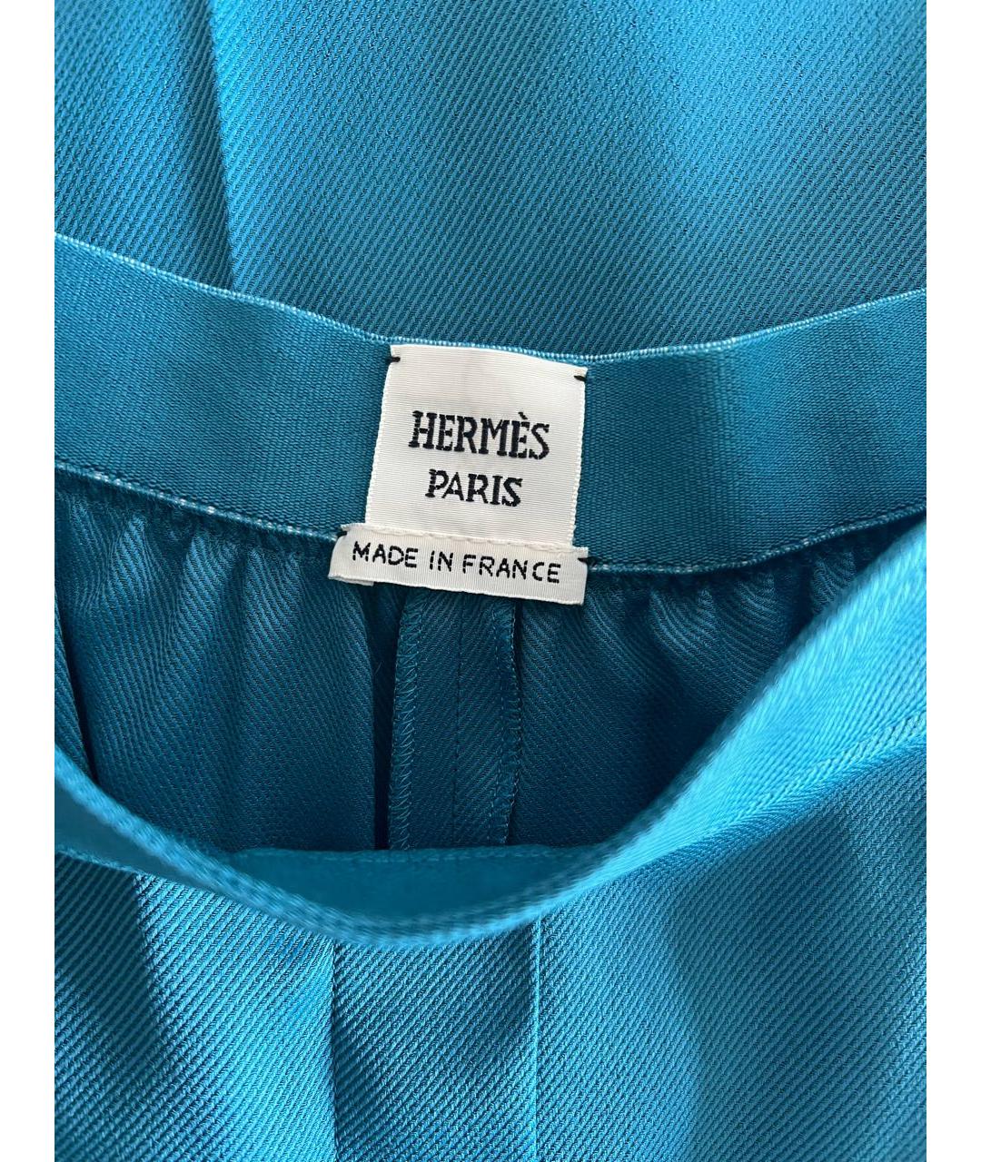 HERMES Бирюзовые шелковые брюки широкие, фото 4