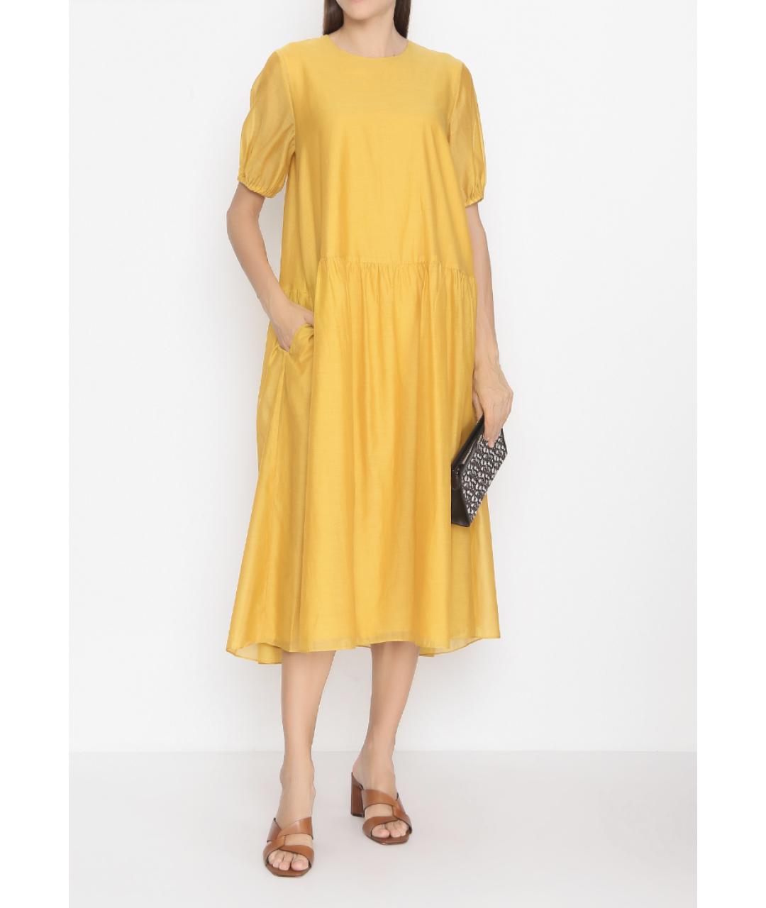 'S MAX MARA Горчичное хлопковое повседневное платье, фото 2