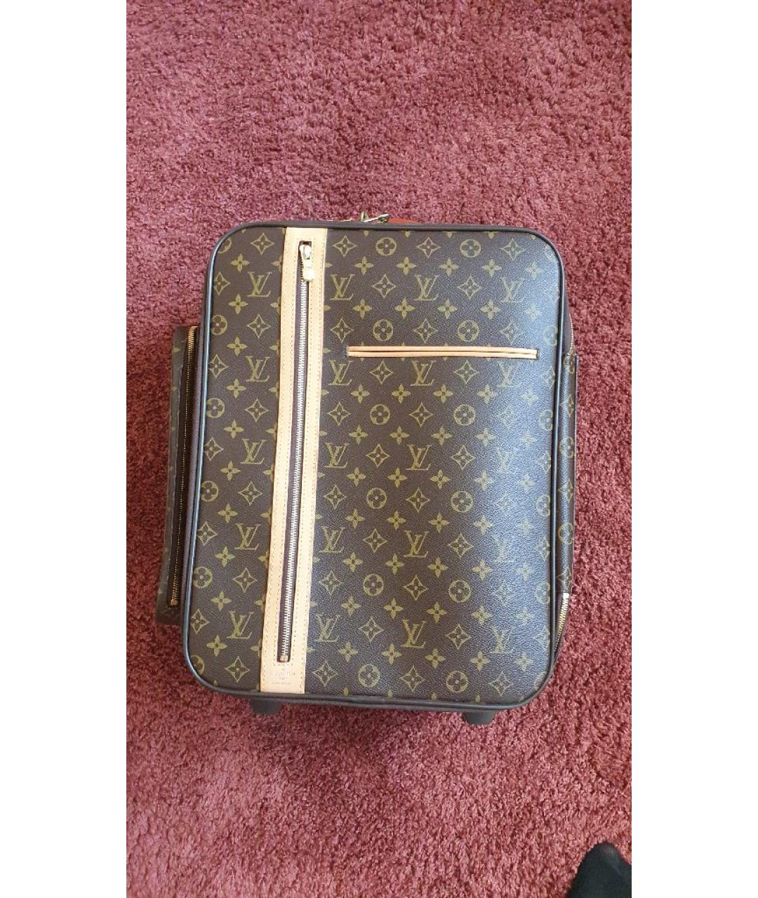 LOUIS VUITTON Коричневый чемодан из искусственной кожи, фото 9