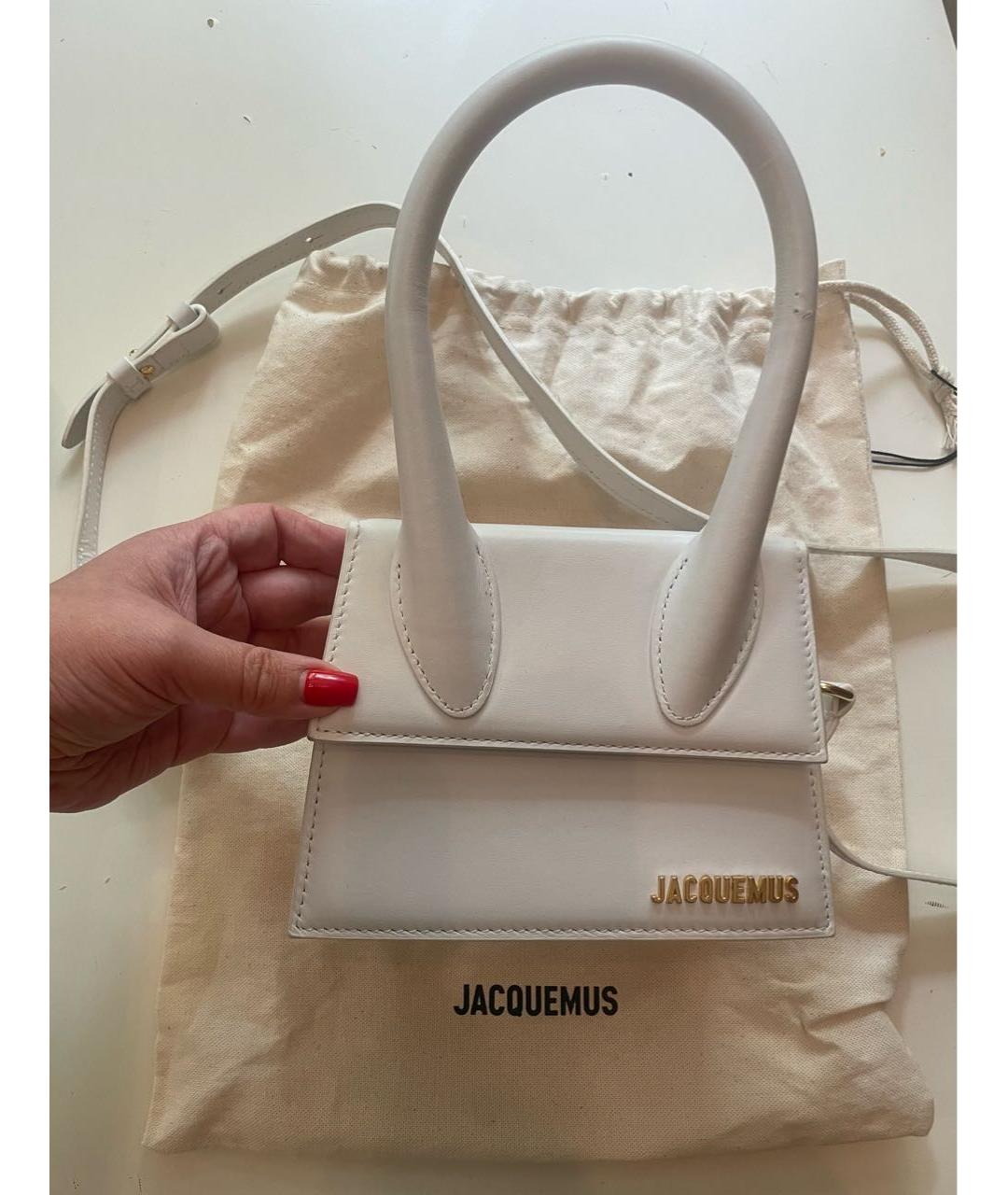 JACQUEMUS Белая кожаная сумка с короткими ручками, фото 2