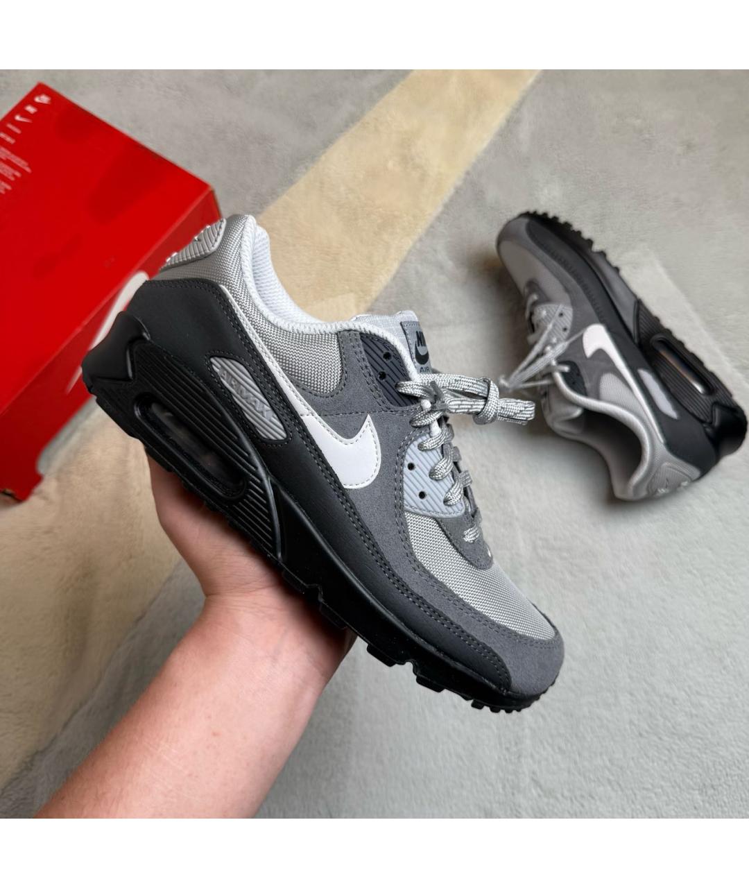 NIKE Антрацитовые кожаные низкие кроссовки / кеды, фото 2