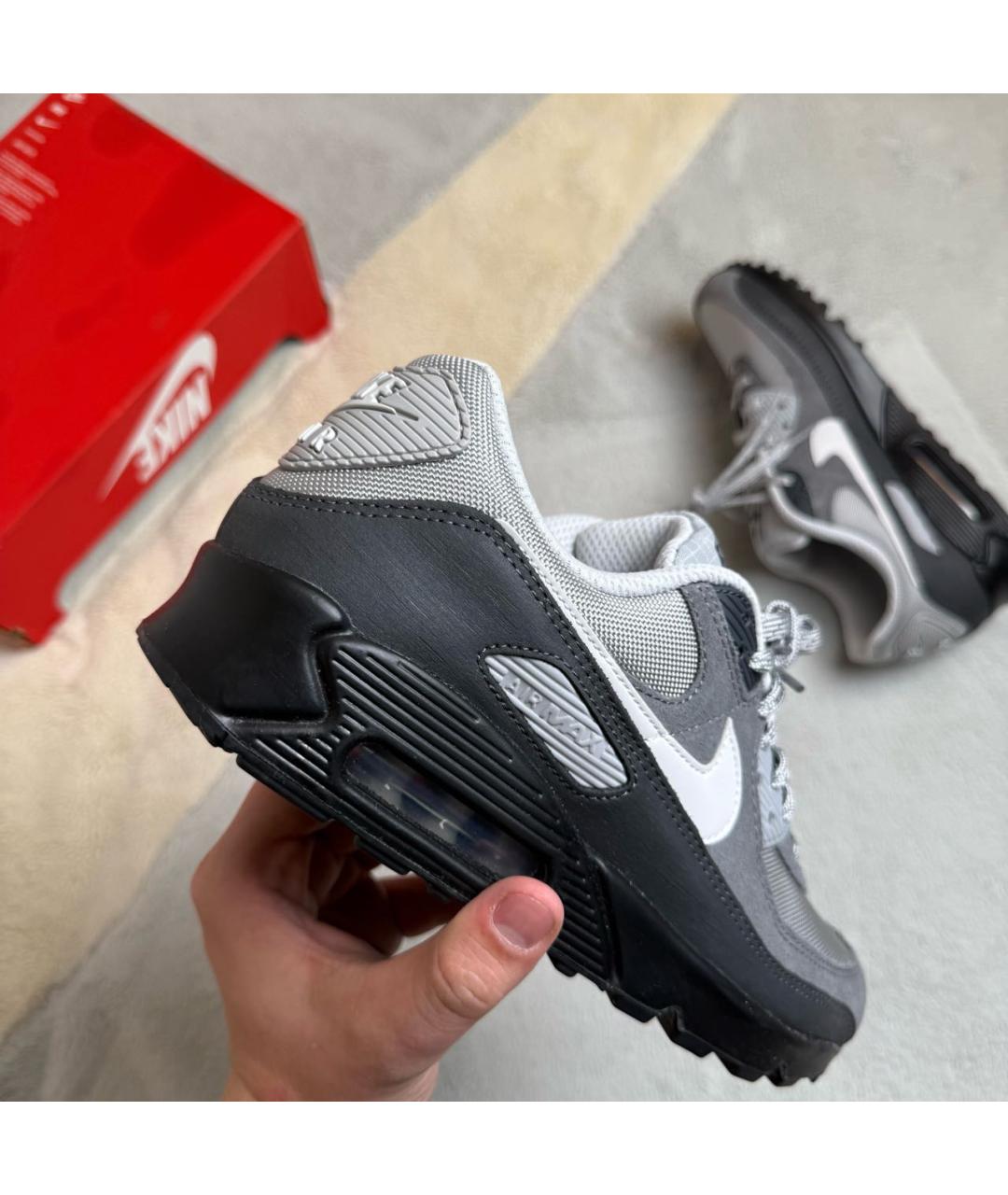 NIKE Антрацитовые кожаные низкие кроссовки / кеды, фото 4