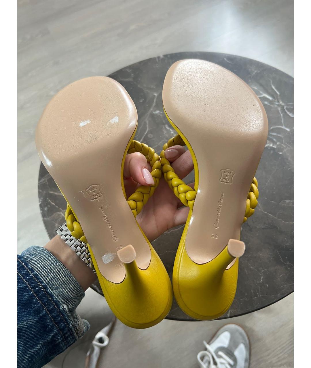 GIANVITO ROSSI Желтые кожаные мюли, фото 5
