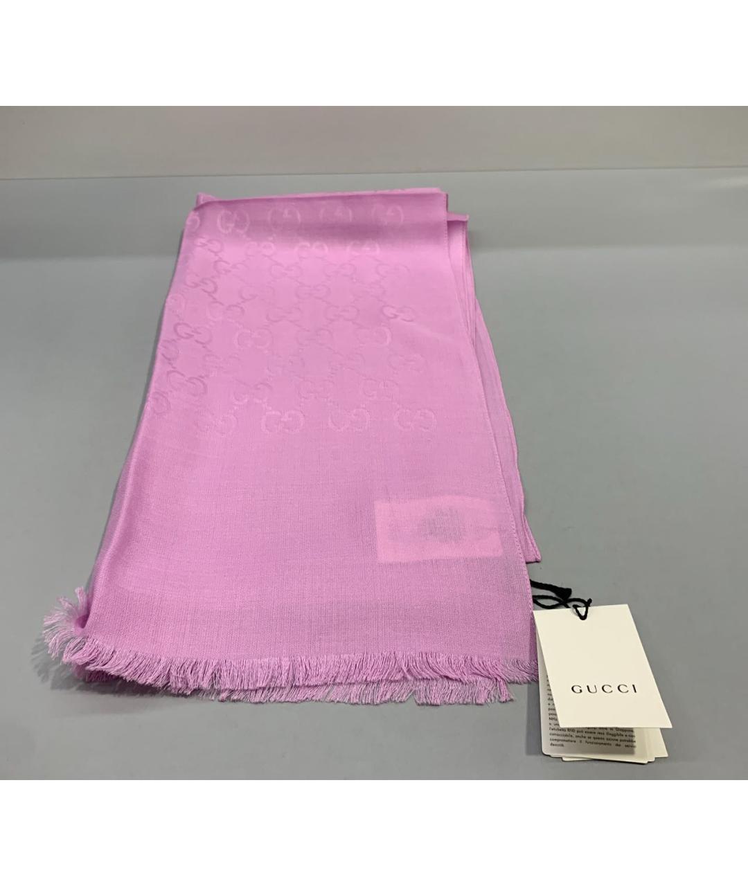 GUCCI Розовый шерстяной шарф, фото 2