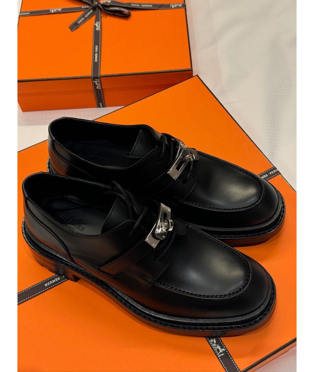 HERMES Черные кожаные брогги и оксфорды, фото 3