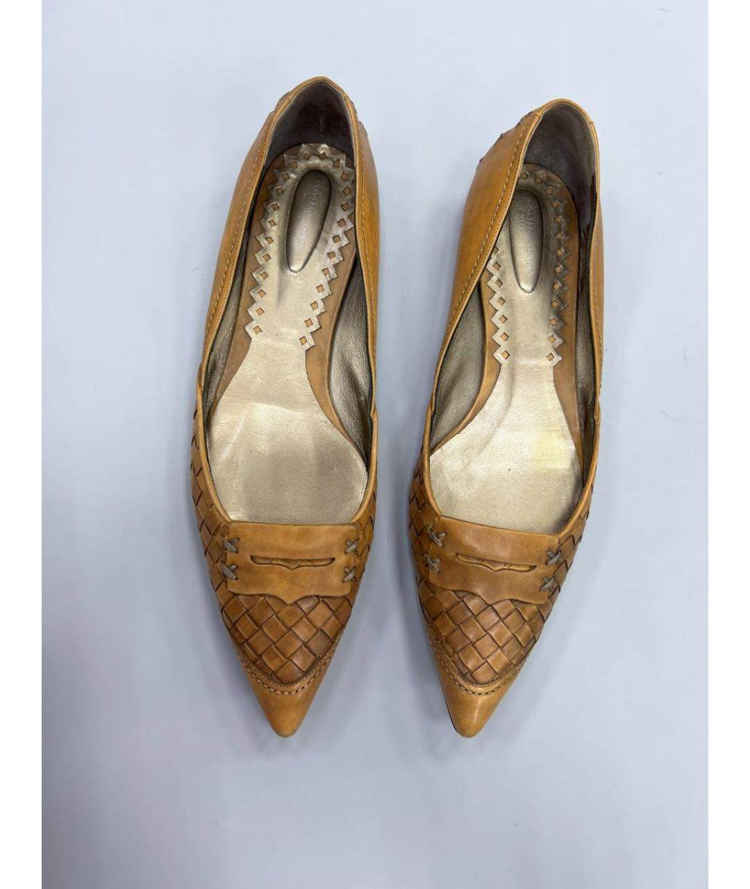 BOTTEGA VENETA Коричневые кожаные балетки, фото 2
