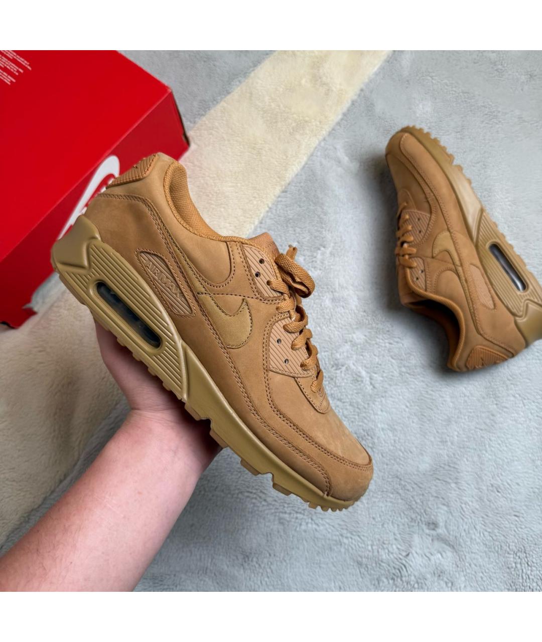 NIKE Бежевые нубуковые низкие кроссовки / кеды, фото 2