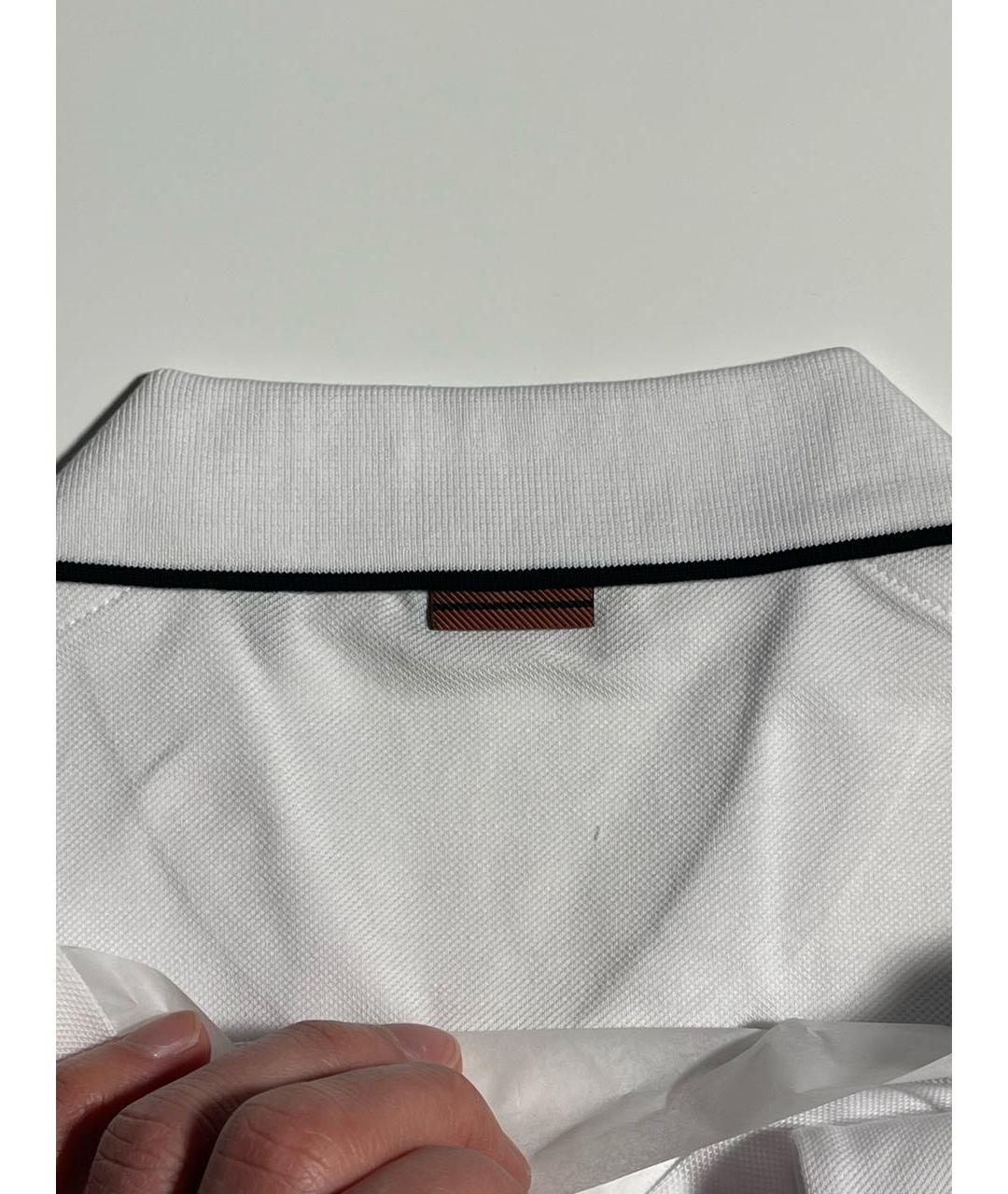 ERMENEGILDO ZEGNA Белое хлопко-эластановое поло с коротким рукавом, фото 3