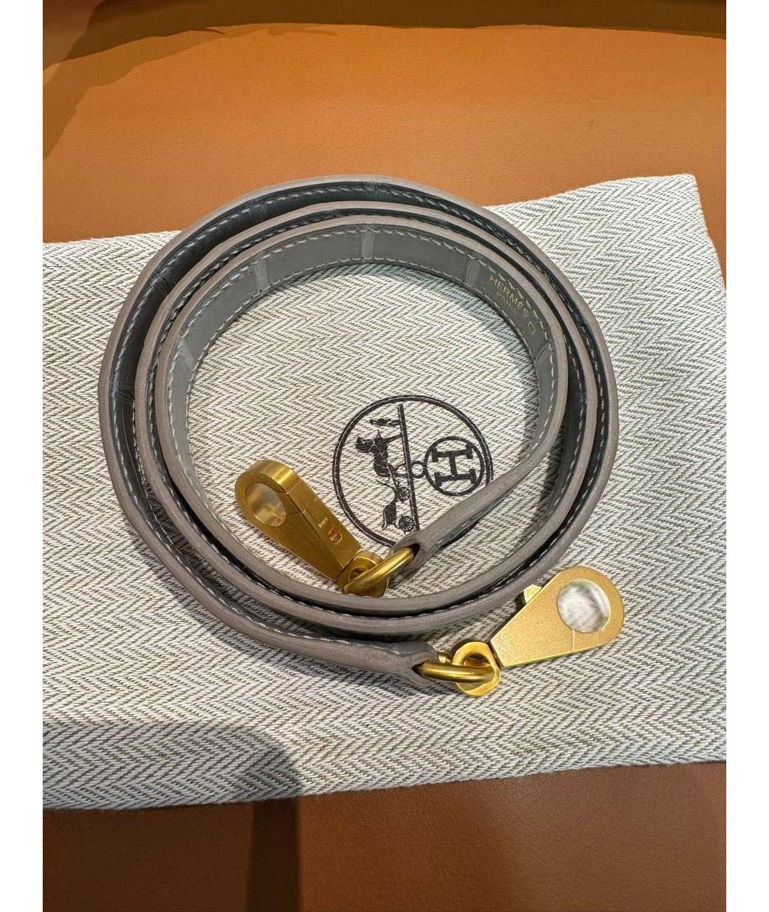 HERMES Серая сумка с короткими ручками из экзотической кожи, фото 8