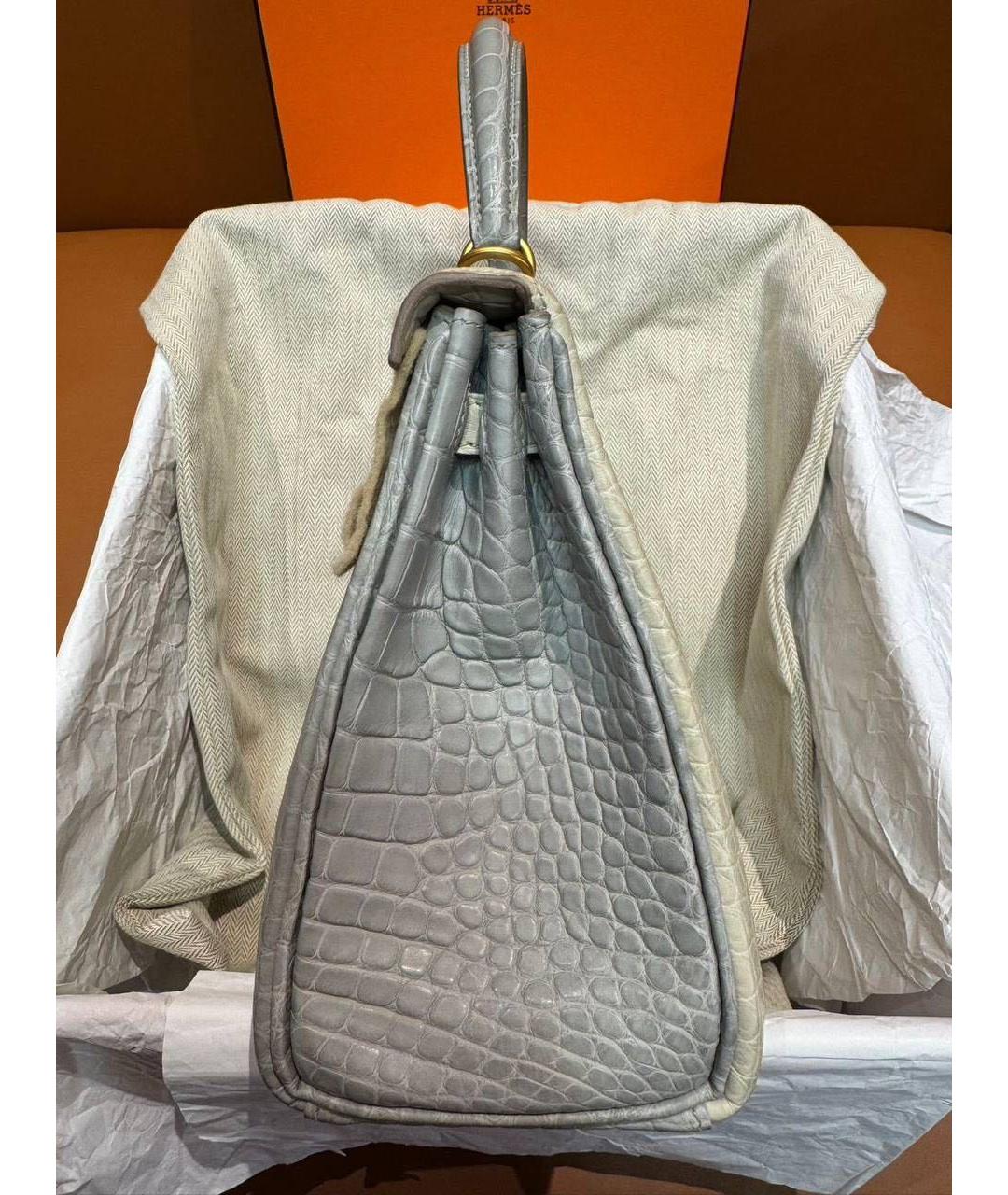HERMES Серая сумка с короткими ручками из экзотической кожи, фото 4