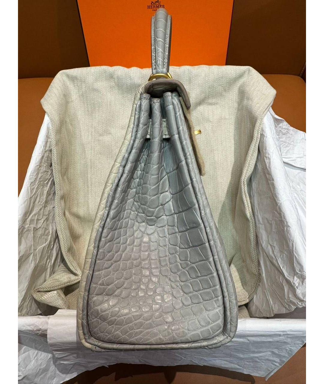 HERMES Серая сумка с короткими ручками из экзотической кожи, фото 3