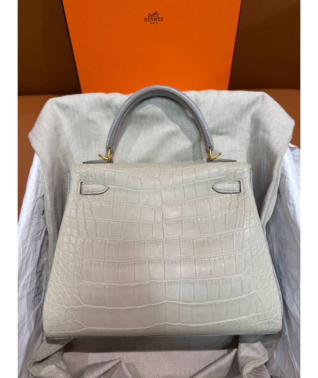 HERMES Серая сумка с короткими ручками из экзотической кожи, фото 2