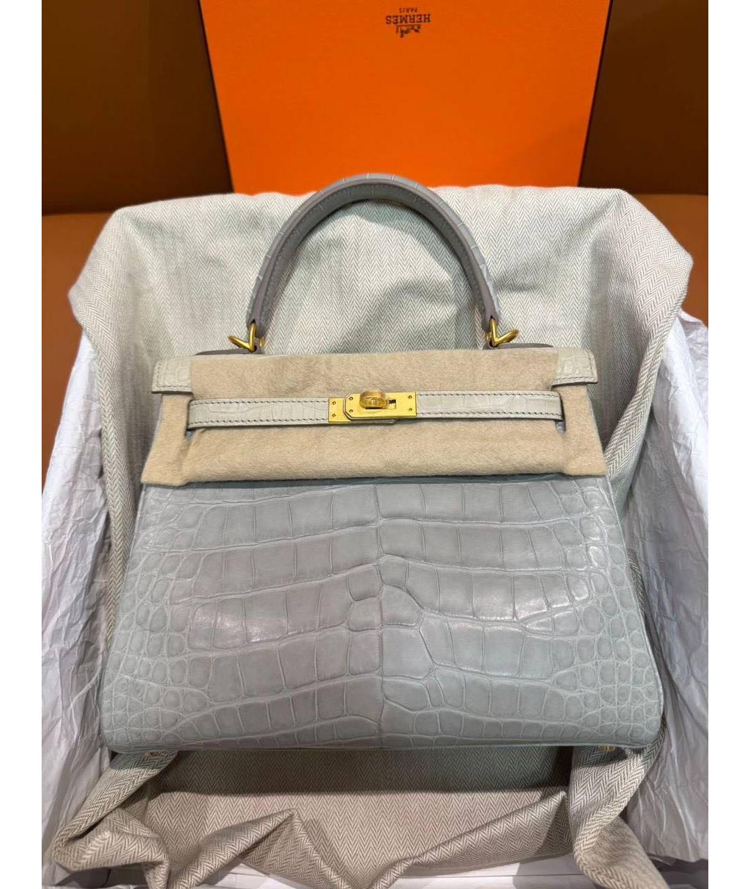 HERMES Серая сумка с короткими ручками из экзотической кожи, фото 9
