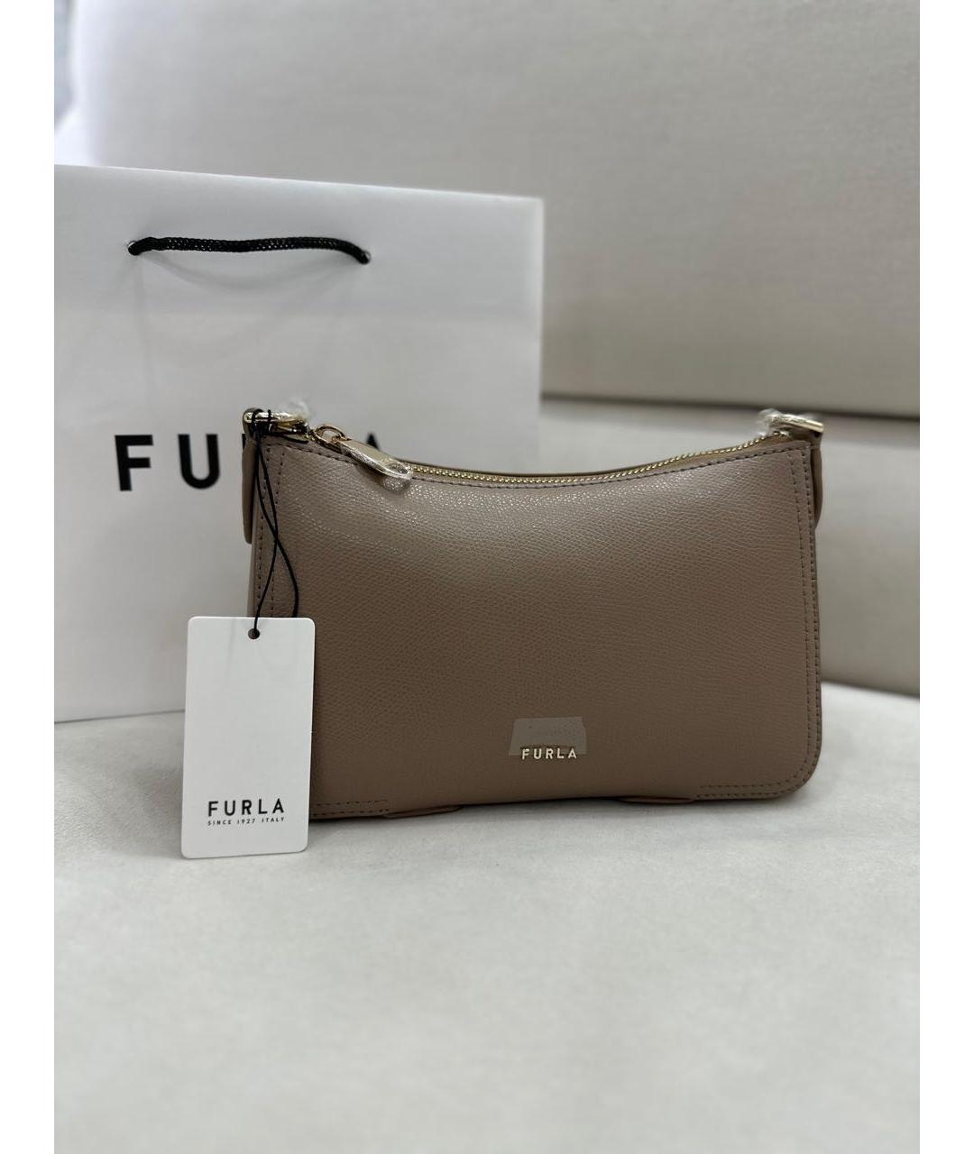 FURLA Бежевая кожаная сумка через плечо, фото 2