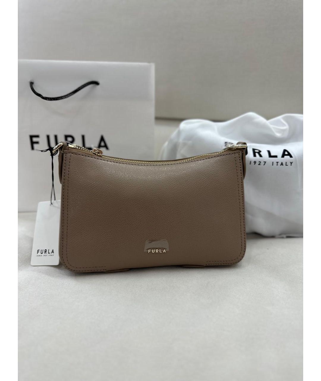 FURLA Бежевая кожаная сумка через плечо, фото 7