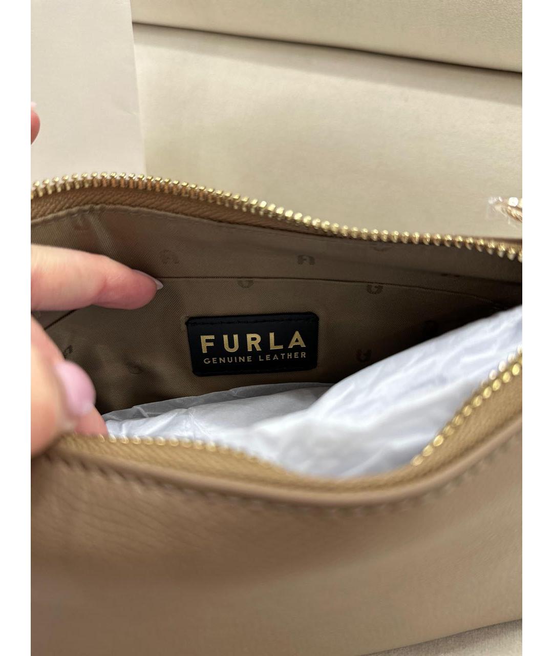 FURLA Бежевая кожаная сумка через плечо, фото 4