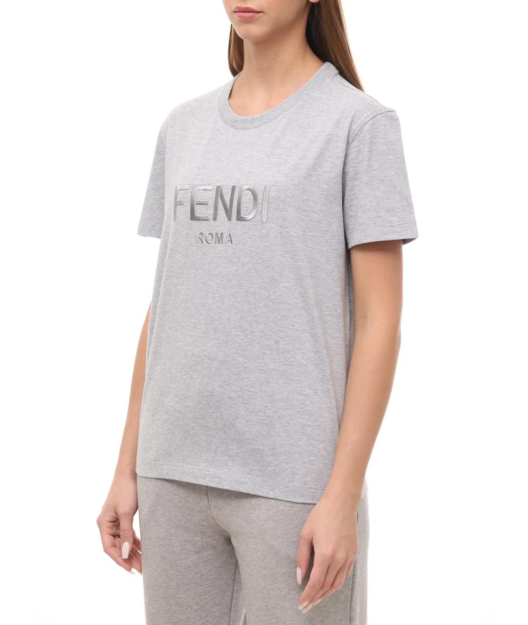 FENDI Серая хлопковая футболка, фото 4