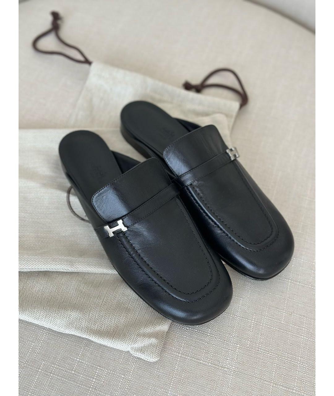 HERMES Черные кожаные мюли, фото 6
