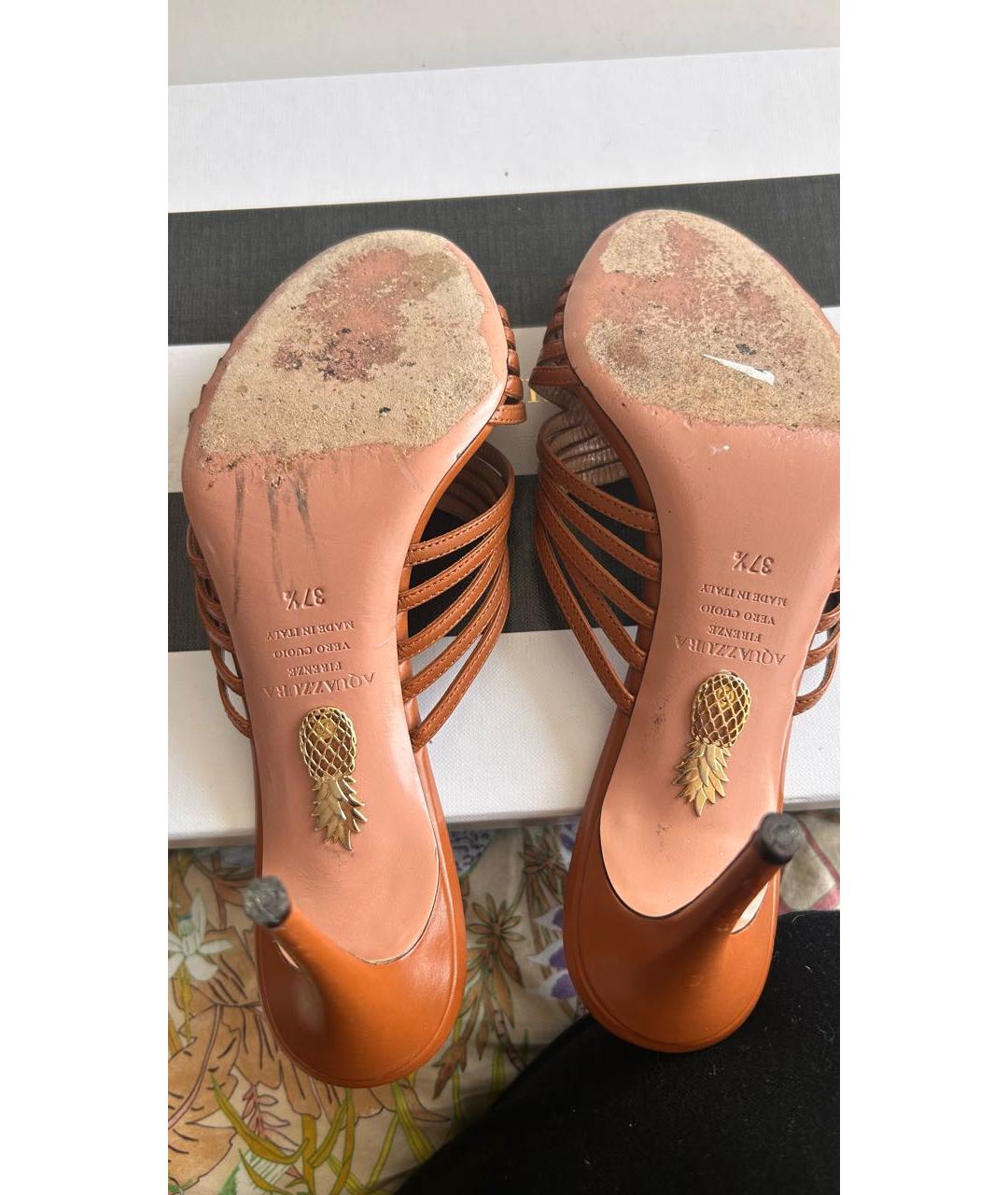 AQUAZZURA Коричневые кожаные мюли, фото 7