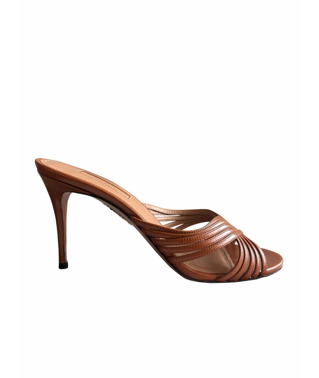 AQUAZZURA Коричневые кожаные мюли, фото 1