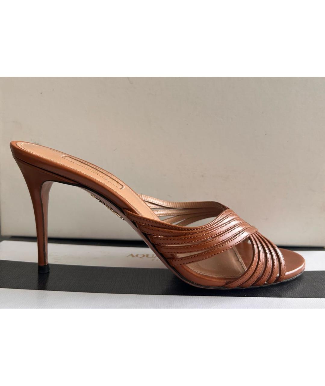 AQUAZZURA Коричневые кожаные мюли, фото 8
