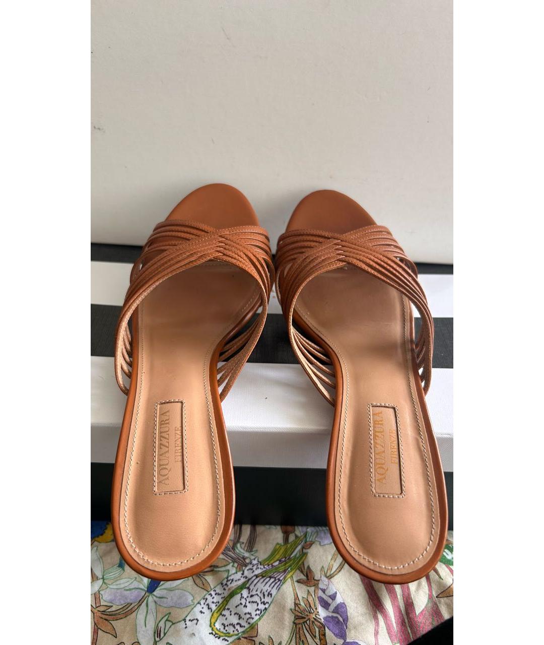 AQUAZZURA Коричневые кожаные мюли, фото 3