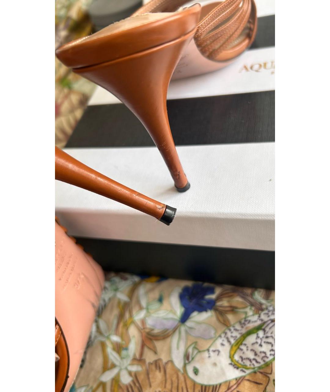 AQUAZZURA Коричневые кожаные мюли, фото 5