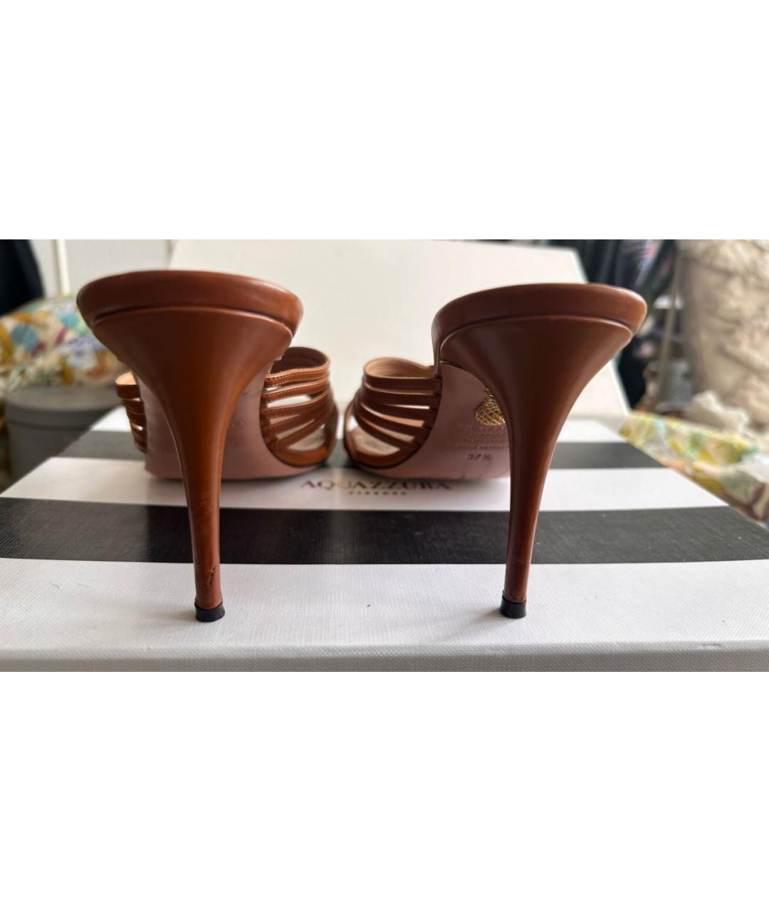 AQUAZZURA Коричневые кожаные мюли, фото 4