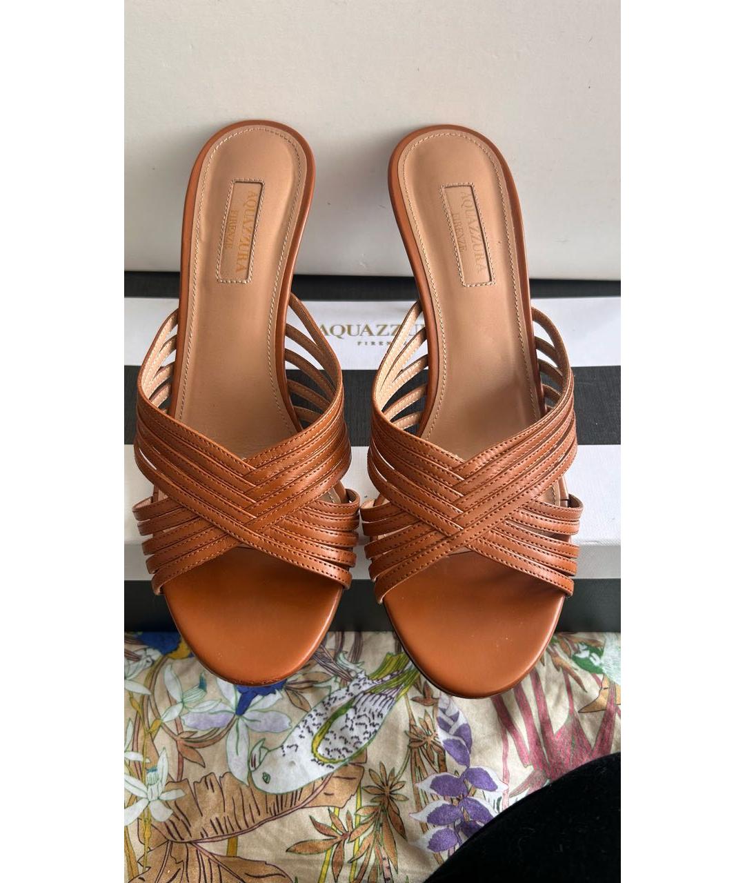 AQUAZZURA Коричневые кожаные мюли, фото 2