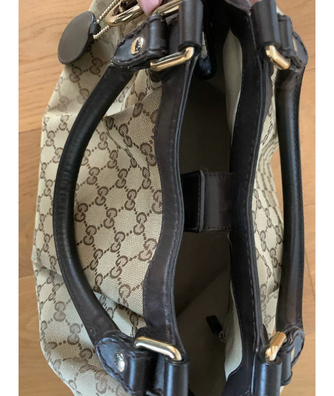 GUCCI Коричневая тканевая сумка тоут, фото 3