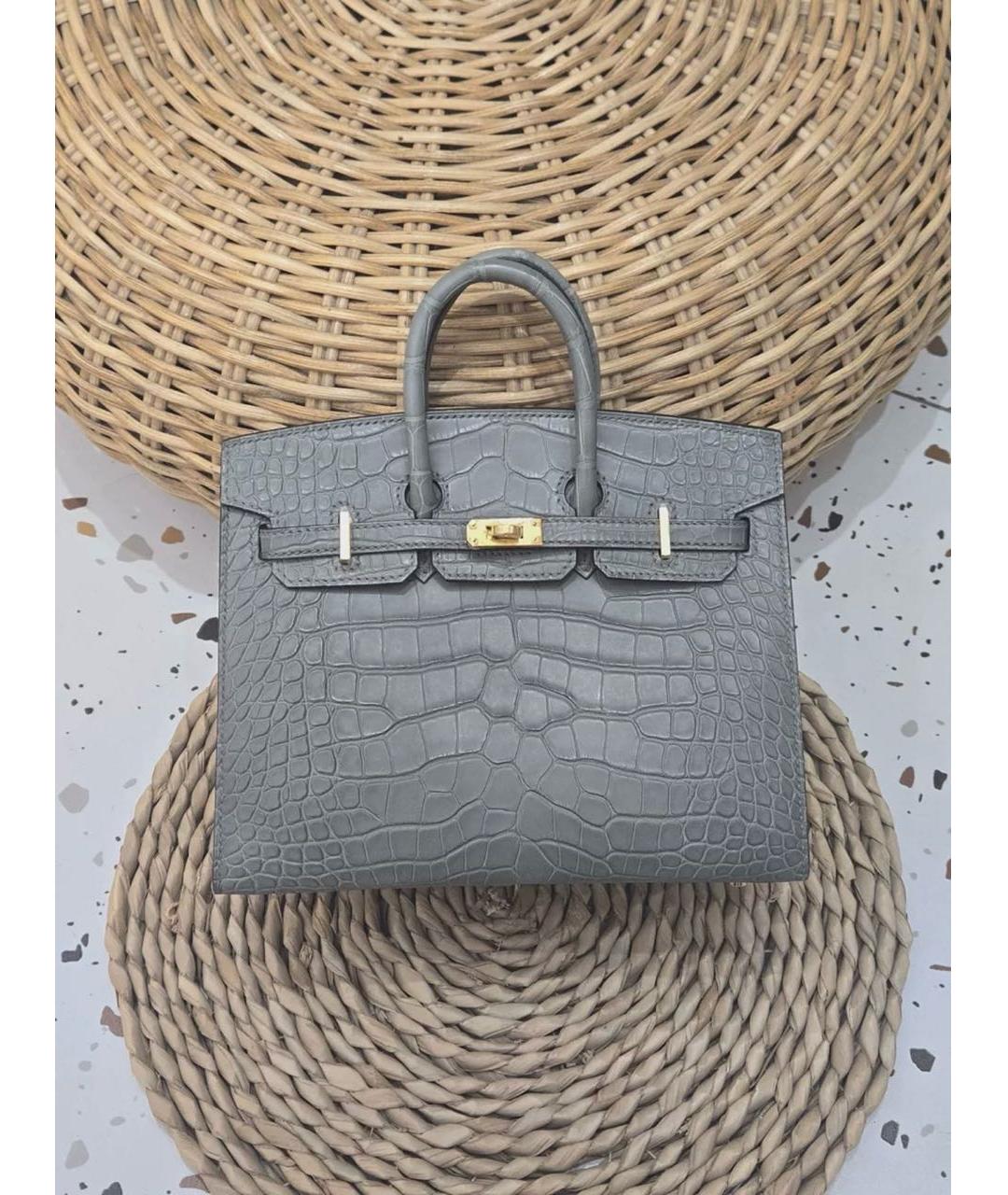 HERMES Серая сумка с короткими ручками из экзотической кожи, фото 9