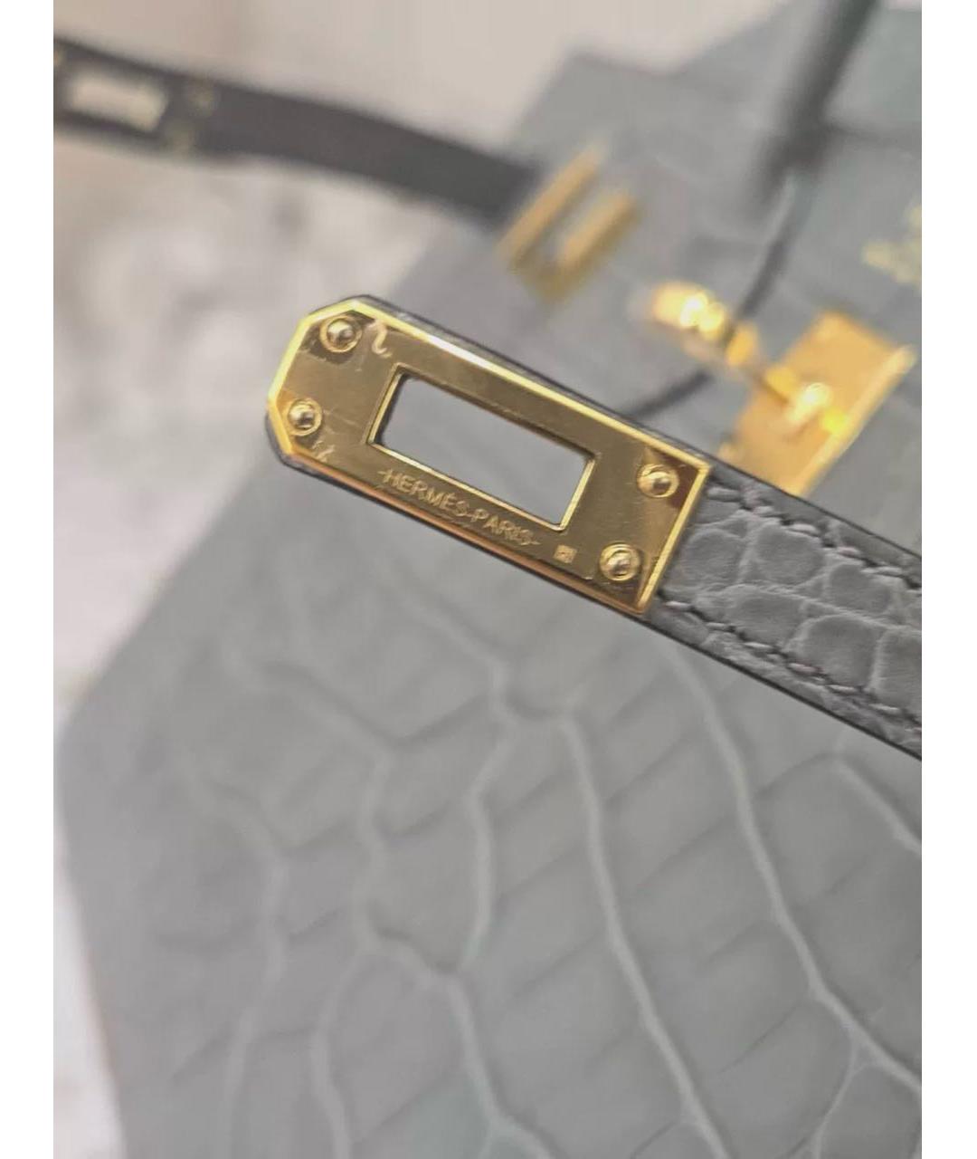 HERMES Серая сумка с короткими ручками из экзотической кожи, фото 7