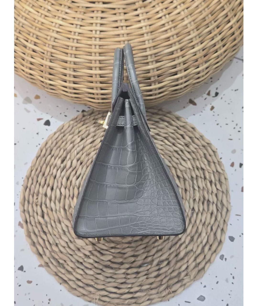HERMES Серая сумка с короткими ручками из экзотической кожи, фото 4