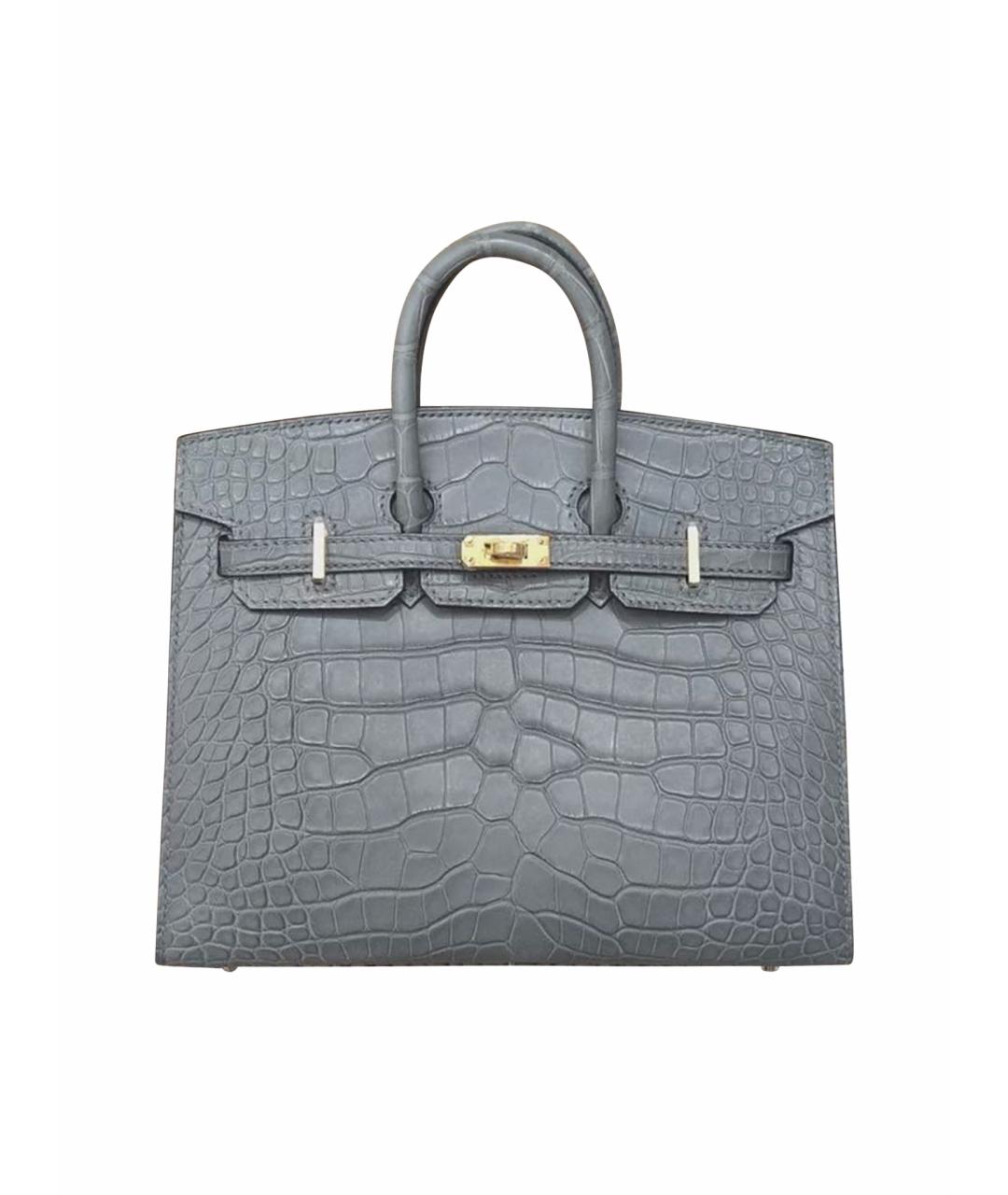 HERMES Серая сумка с короткими ручками из экзотической кожи, фото 1