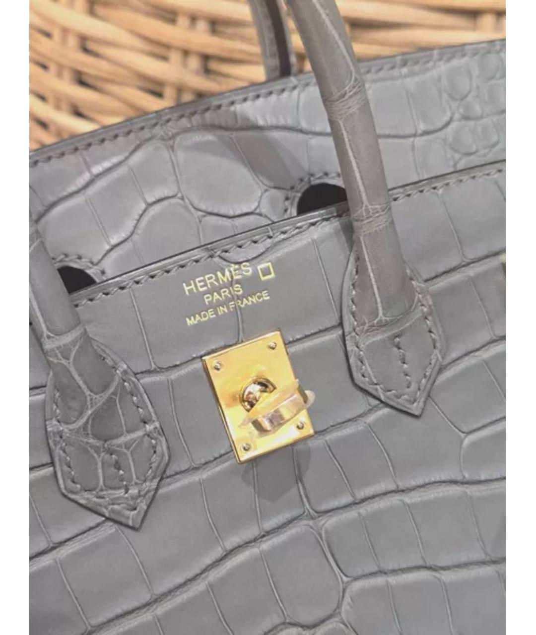 HERMES Серая сумка с короткими ручками из экзотической кожи, фото 6