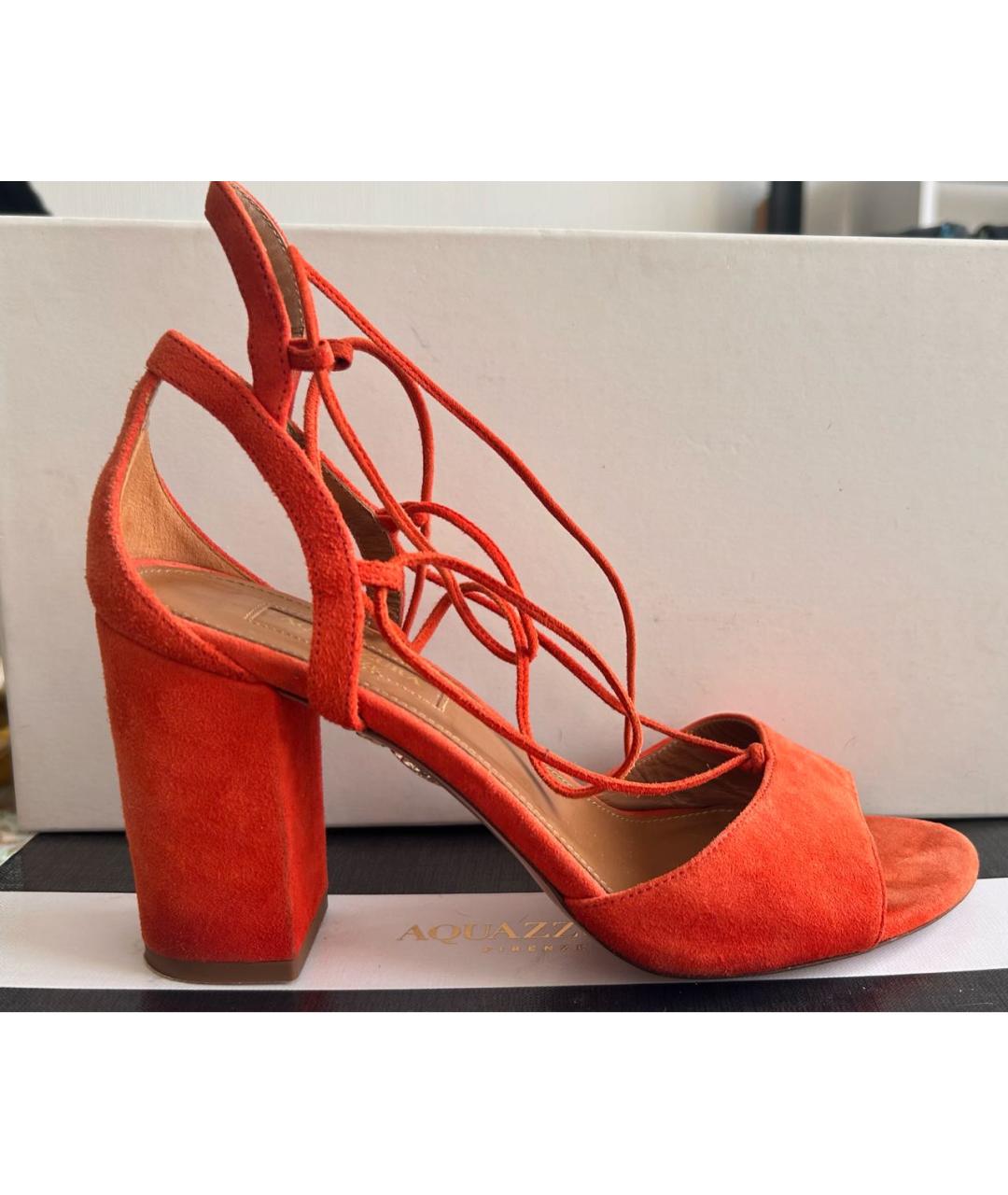 AQUAZZURA Оранжевое замшевые босоножки, фото 6