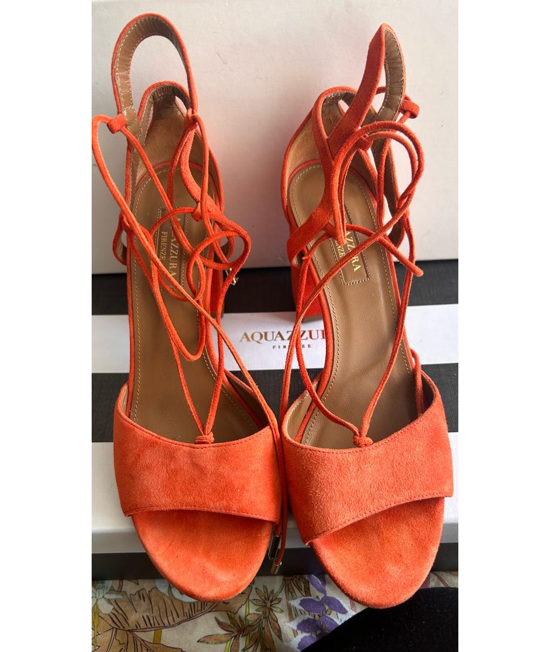 AQUAZZURA Оранжевое замшевые босоножки, фото 2
