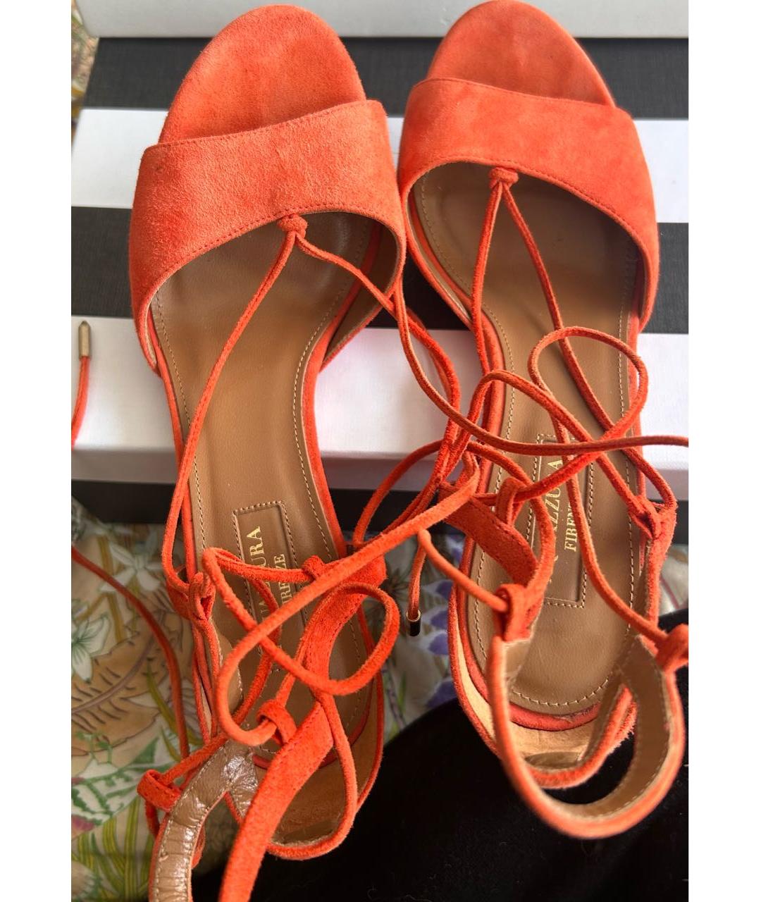 AQUAZZURA Оранжевое замшевые босоножки, фото 3