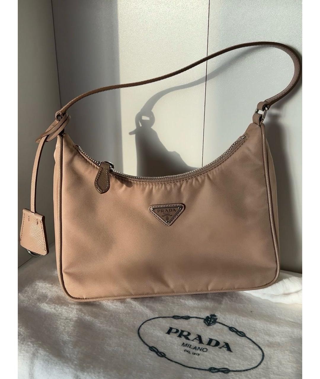 PRADA Бежевая кожаная сумка с короткими ручками, фото 6