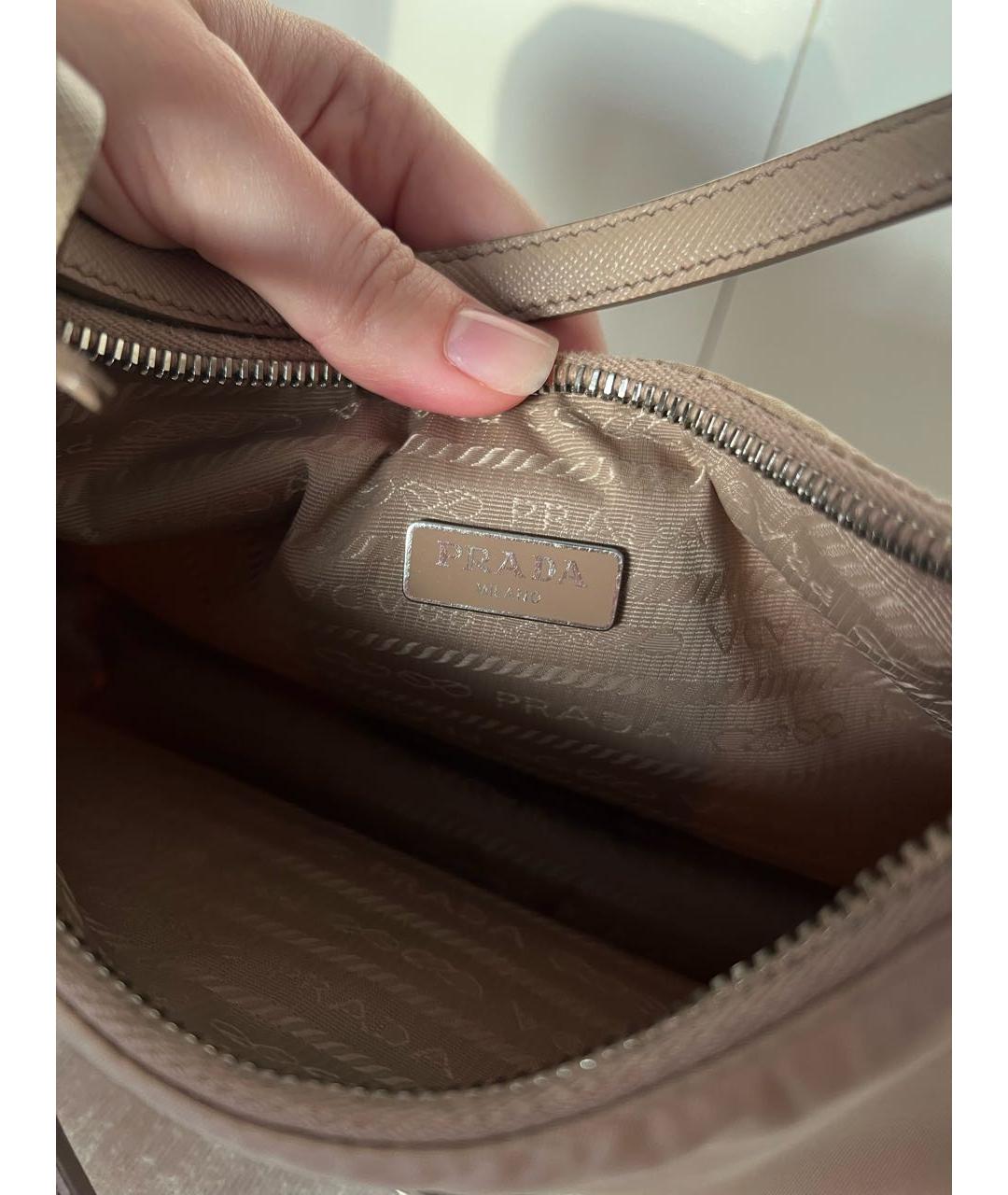 PRADA Бежевая кожаная сумка с короткими ручками, фото 5