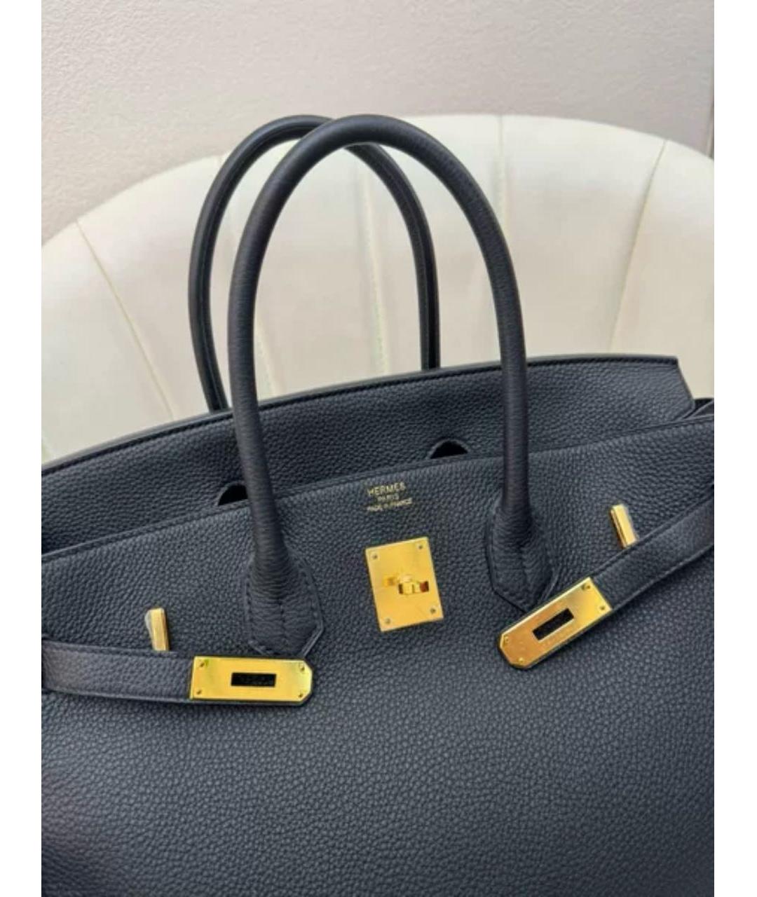 HERMES Черная кожаная сумка с короткими ручками, фото 6
