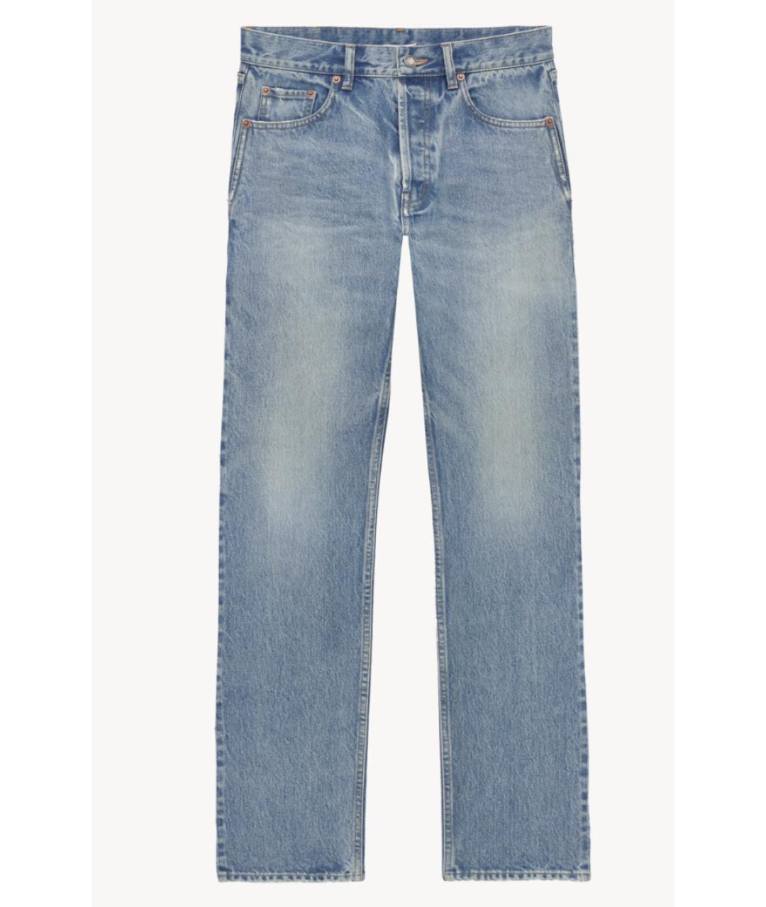 SAINT LAURENT Голубые хлопковые прямые джинсы, фото 6