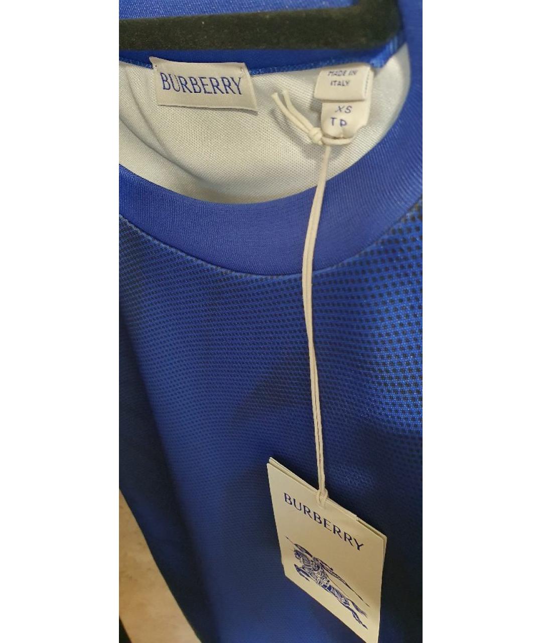 BURBERRY Синяя полиэстеровая футболка, фото 4