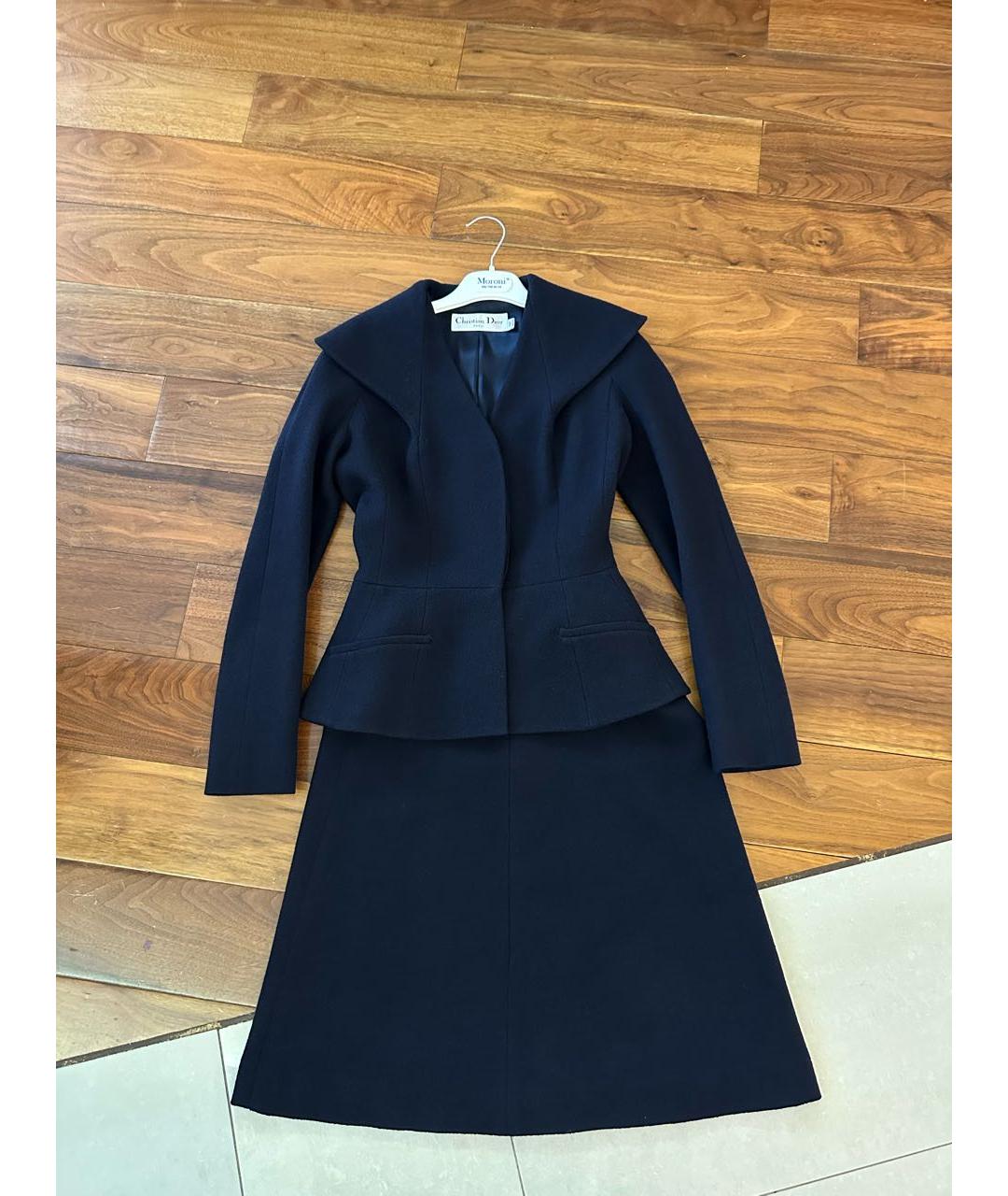 CHRISTIAN DIOR Темно-синий шерстяной костюм с юбками, фото 4