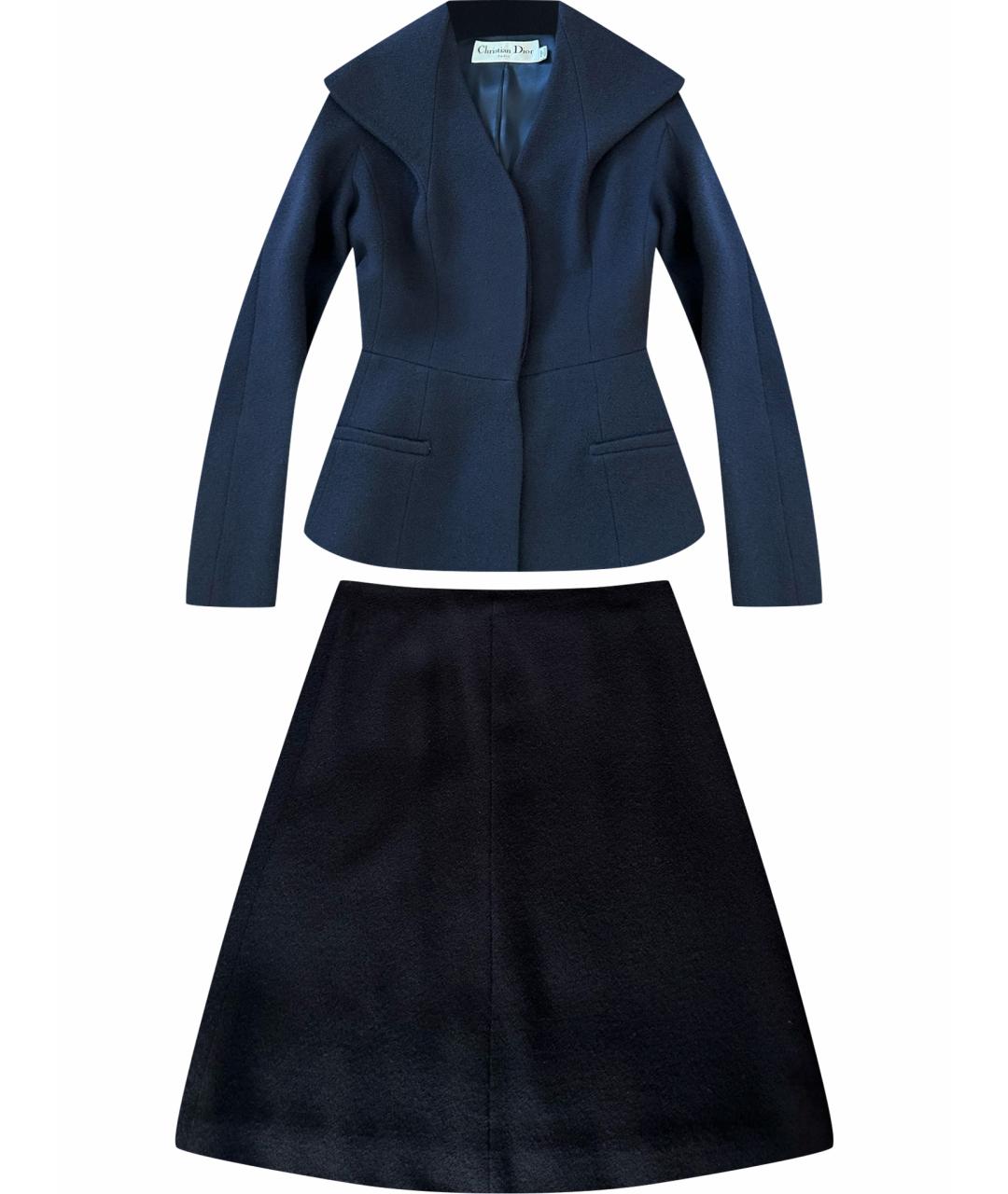 CHRISTIAN DIOR Темно-синий шерстяной костюм с юбками, фото 1