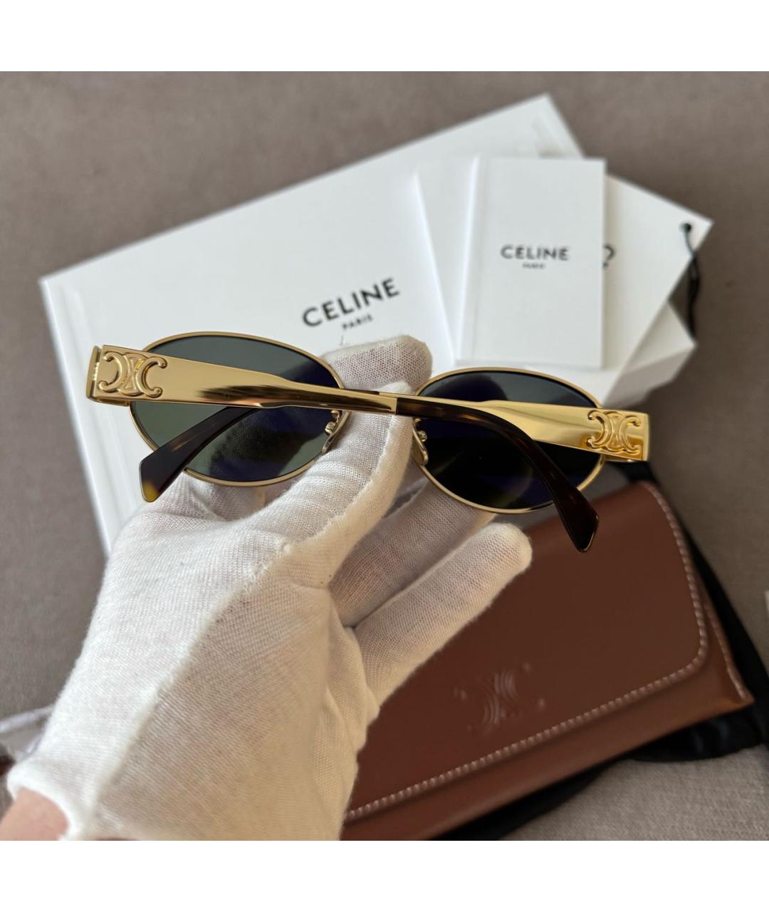 CELINE Золотые металлические солнцезащитные очки, фото 3