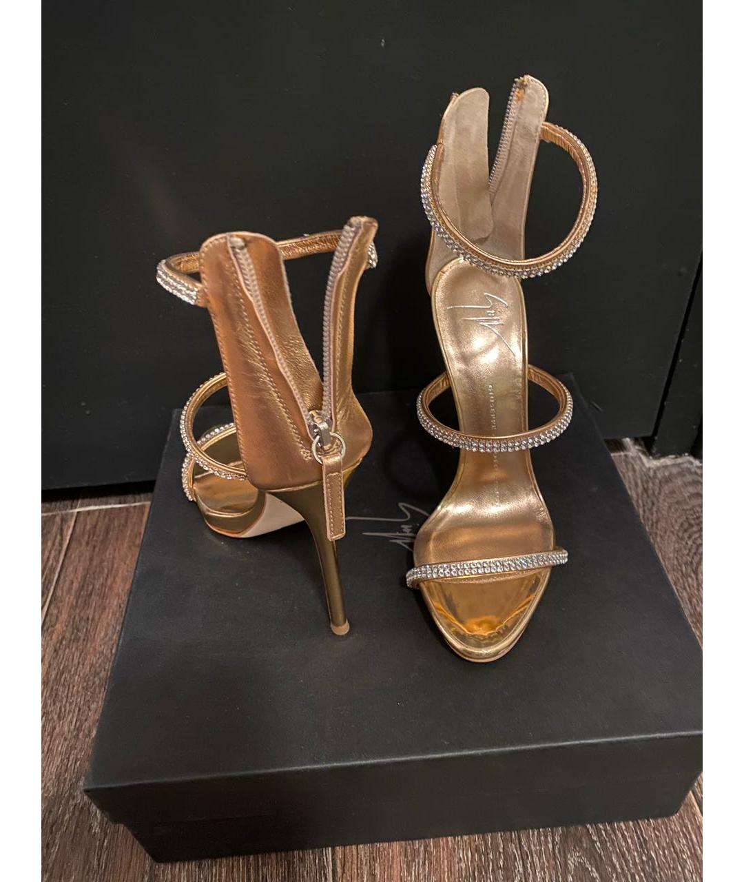 GIUSEPPE ZANOTTI DESIGN Золотые кожаные босоножки, фото 4