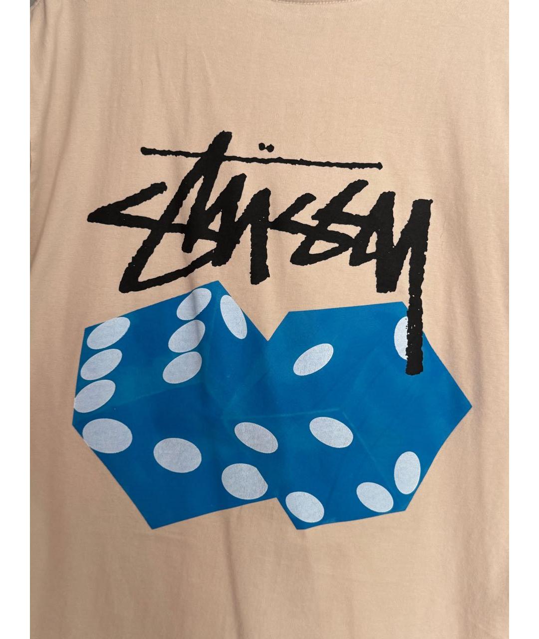 STUSSY Бежевая хлопковая футболка, фото 3