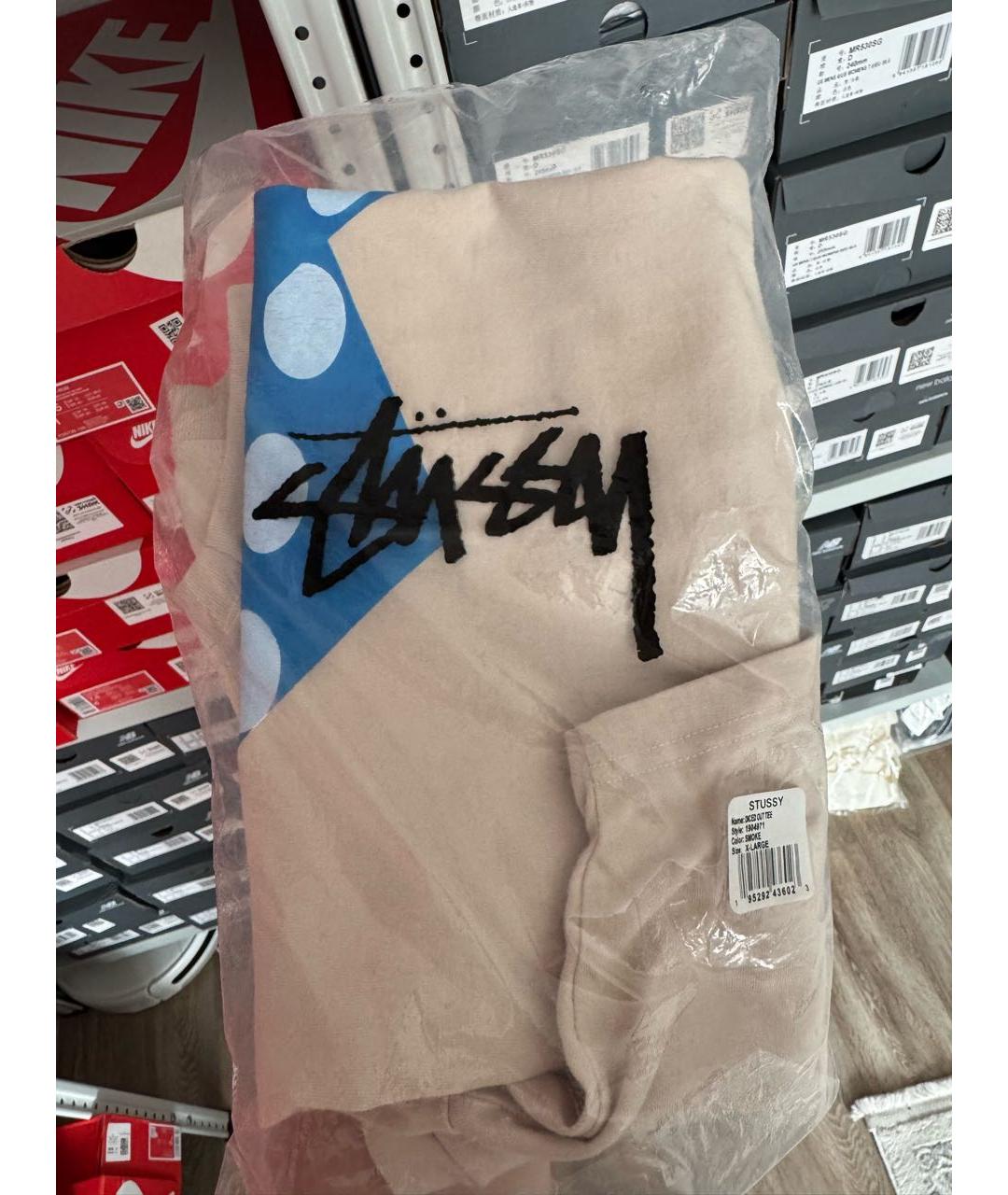 STUSSY Бежевая хлопковая футболка, фото 6