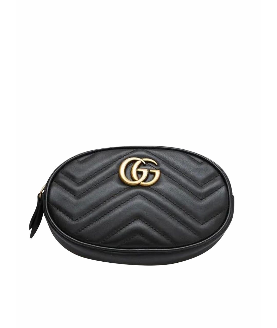 GUCCI Черная кожаная поясная сумка, фото 1